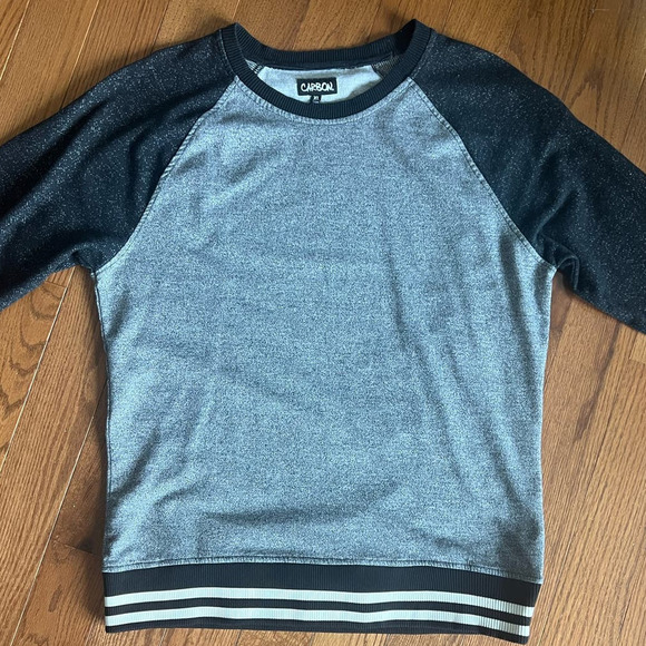 3/$27 Carbon Varsity Scoop Neck Sweatshirt, Heathered Gray/Black/White, size XL - Picture 9 of 9